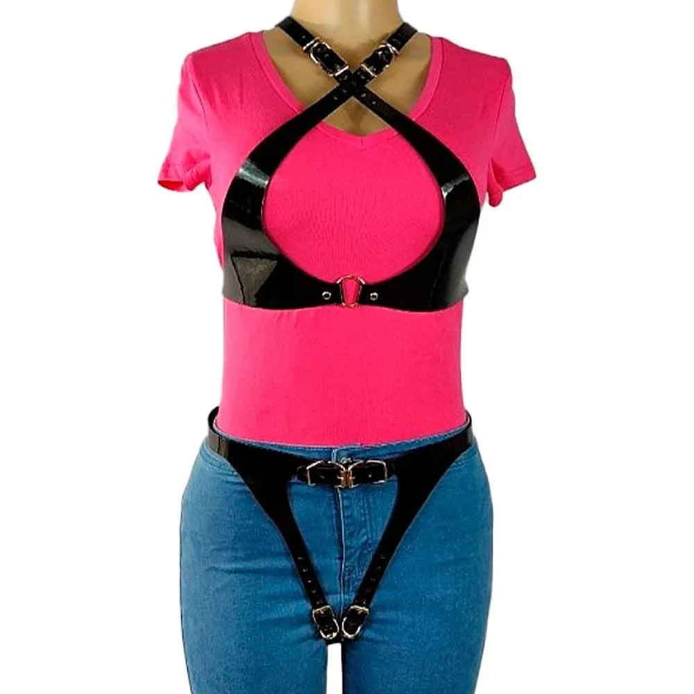 Conjunto Harness Top E Calcinha Couro Sexy Import