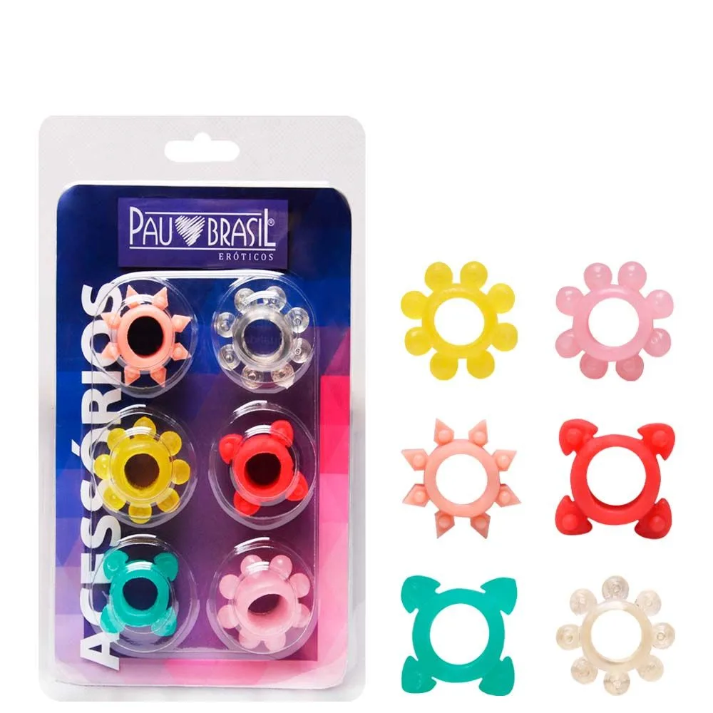 Kit 06 Anéis Peniano Mega Stretch Pau Brasil