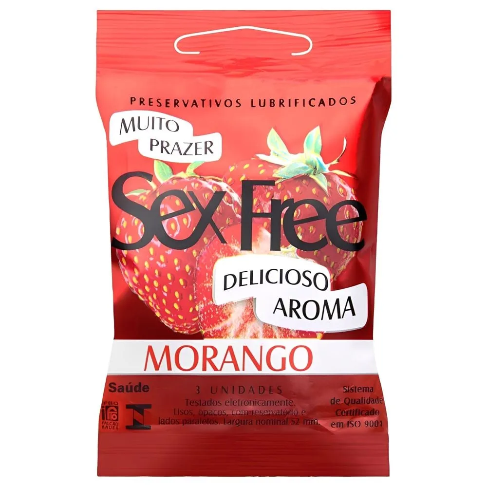 Preservativo Morango Com 3 Unidades Sex Free
